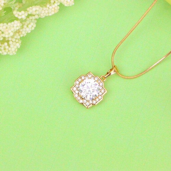 "White Sparkling Round-Cut Pendant in Rose Gold, XPPT1632 - Picture 4 of 13